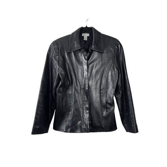 Ann Taylor Black Leather Jacket Womens S Minimal Chic Moto Style Layer Downtown - Picture 1 of 16